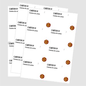24 Étiquettes identification cartons 3x8 + liste de colisage